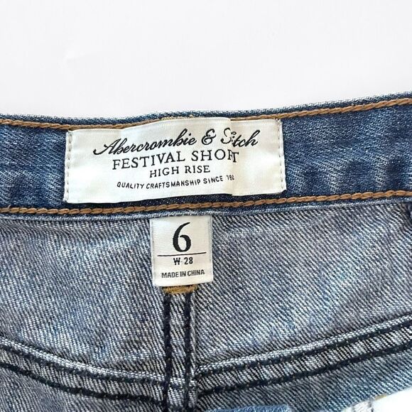 Abercrombie & Fitch Hi Rise Festival Distressed Denim Shorts - Picture 5 of 5